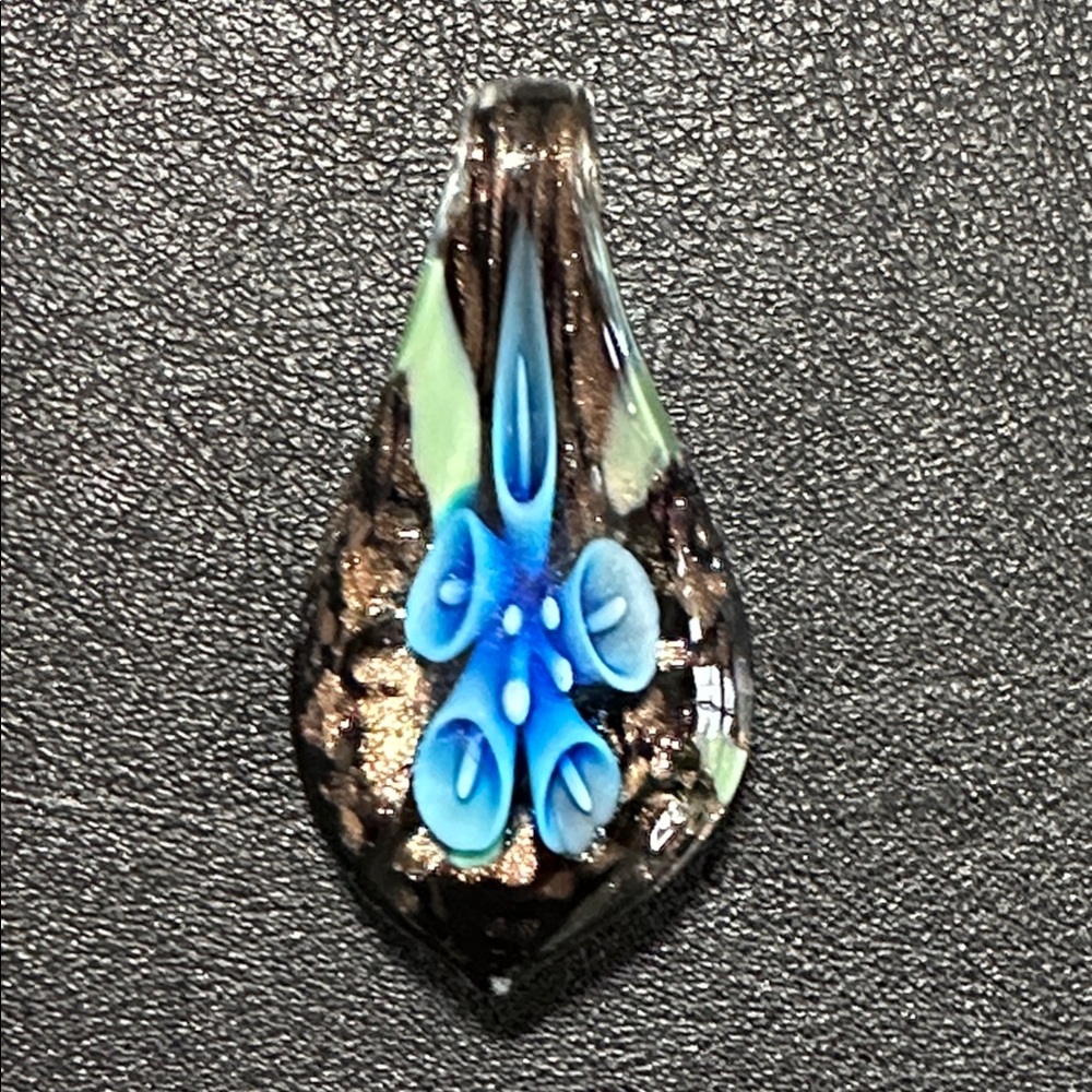 Teardrop Shape Floral Design With Metallic Fleck Blown Glass Pendant